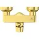Goldene Brausearmatur von Ideal Standard mit zwei Ausläufen und einem zentralen Körper. Klare Linienführung und funktionales Design.